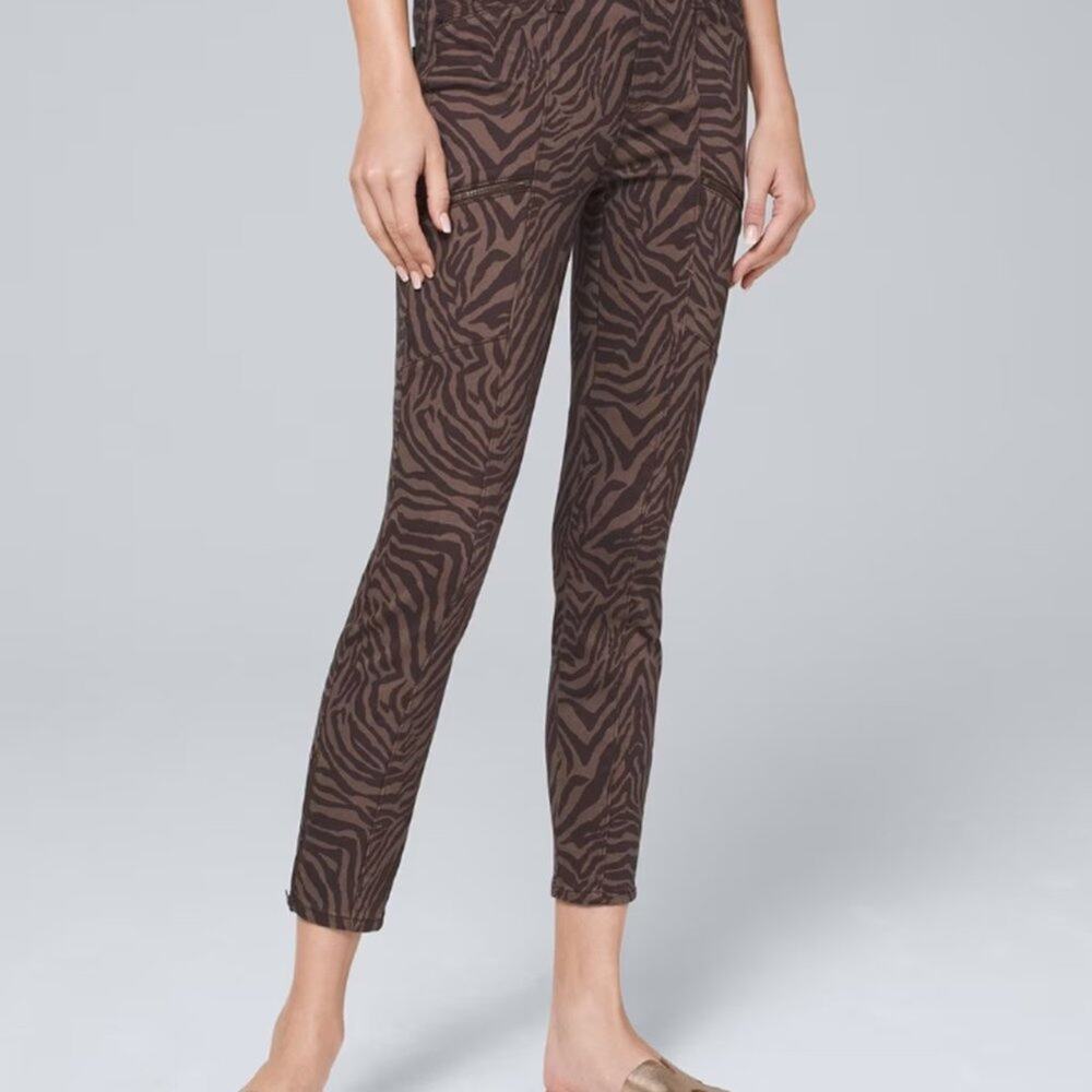 White House Black Market Zebra Skinny Crop Jeans Size 8 Brown Ankle Zip Mid Rise